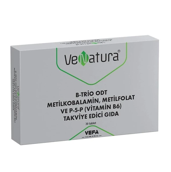 VeNatura B-Trio ODT Metilkobalamin, Metilfolat ve P-5-P Takviye Edici Gıda 30 Tablet ürün görseli 1