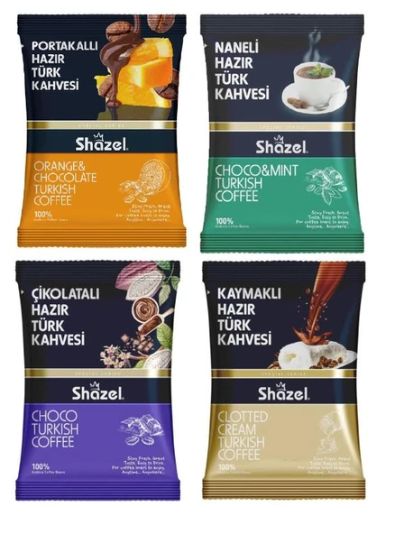 Shazel Hazır Türk Kahvesi Seti 4'lü 100g 4 Adet Kaymaklı, Portakallı, Naneli,Çikolatalı ürün görseli 1