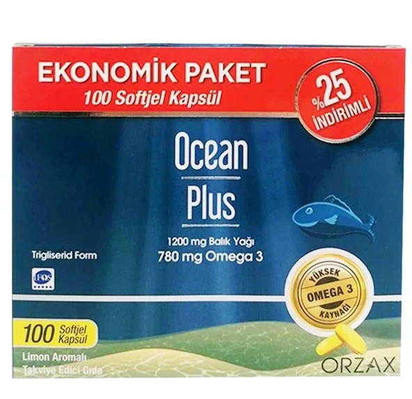 Orzax Ocean Plus Limon Aromalı Takviye Edici 100 Kapsül | Ekonomik Paket ürün görseli 1