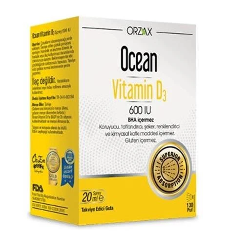 Orzax Ocean Vitamin D3 600 IU Sprey 20ml ürün görseli 1