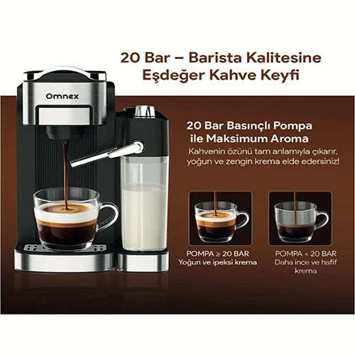 Omnex Ox-Pro II Kapsül Kahve ve Espresso Makinesi 20 Bar Basınç, Süt Köpürtücü, Latte & Cappuccino - 4