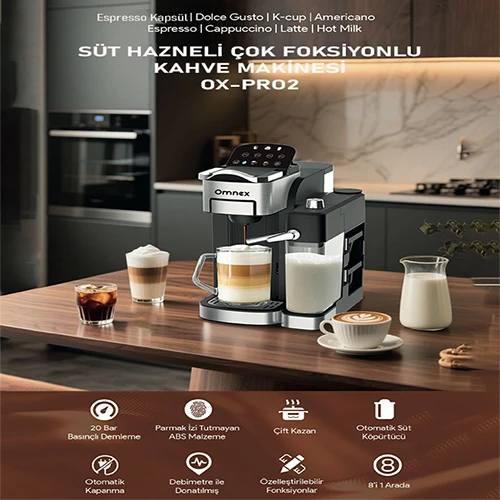 Omnex Ox-Pro II Kapsül Kahve ve Espresso Makinesi 20 Bar Basınç, Süt Köpürtücü, Latte & Cappuccino - 3