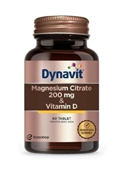 Dynavit Magnesium Citrate 200 mg- Vitamin D Takviye Edici Gıda 60 Tablet - 1