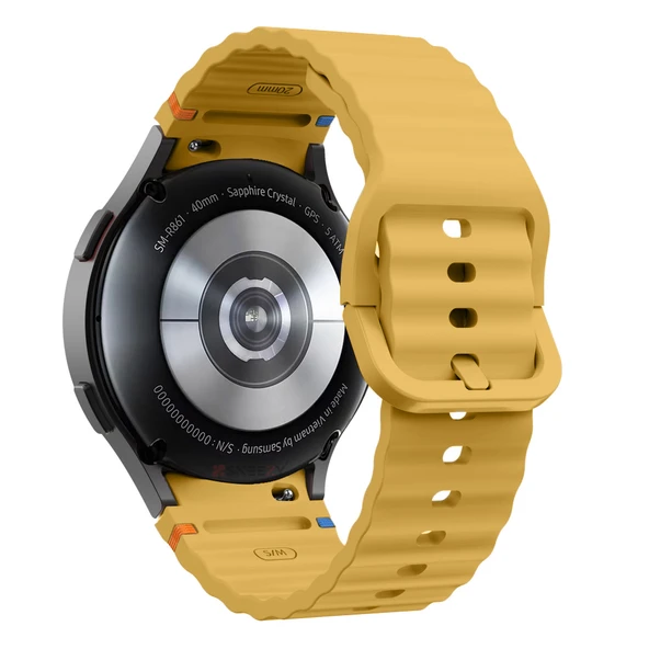 Samsung Galaxy Watch 7 40mm-44mm İle Uyumlu Metal Tokalı Dalgalı Spor Silikon Kordon  Sarı - 2