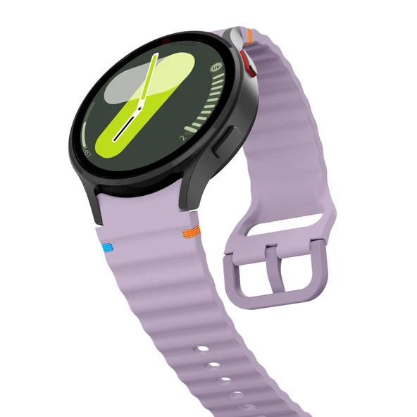 Samsung Galaxy Watch 7 40mm-44mm İle Uyumlu Metal Tokalı Dalgalı Spor Silikon Kordon  Lila - 3