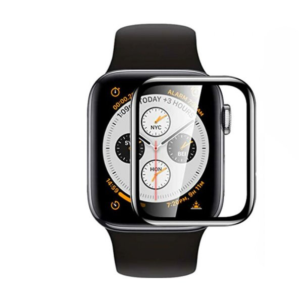 KNY Apple Watch 7 45 mm İçin Esnek Full Kaplayan PPM Ekran Koruyucu Siyah Siyah