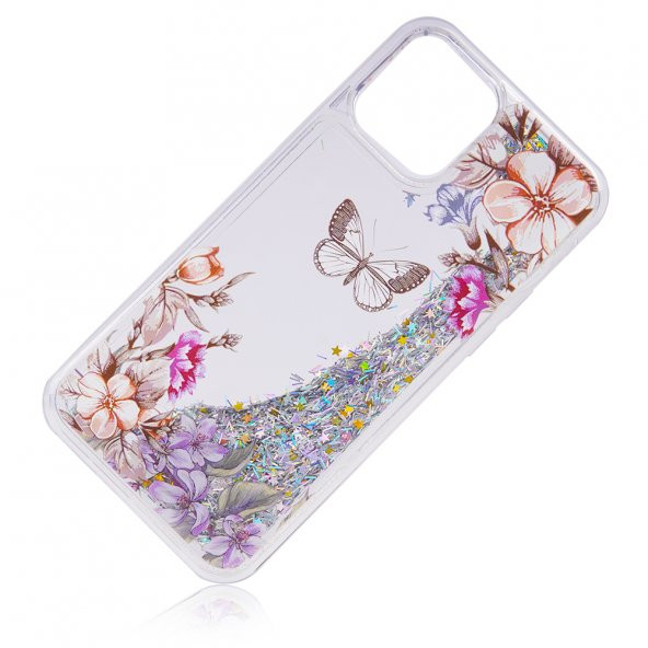 KNY Apple İphone 13 Pro Max Kılıf Sıvılı Desenli Simli Marsmelow Silikon Pembe - 3