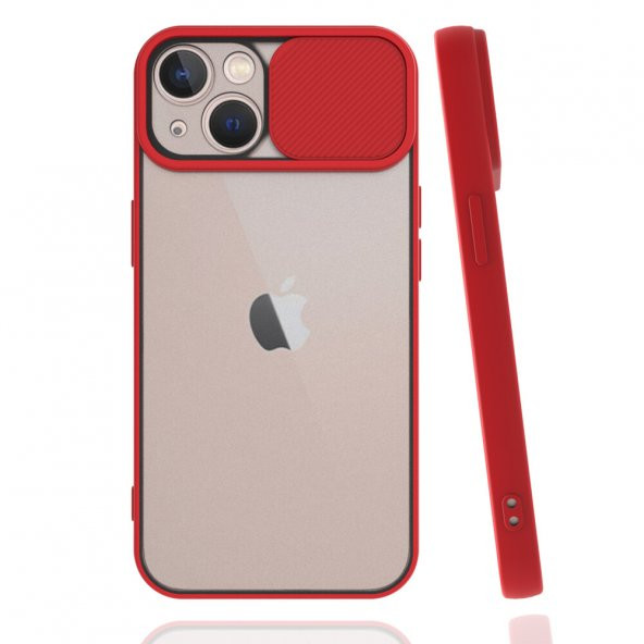 KNY Apple İphone 13 Mini Kılıf Renkli Sürgülü Kamera Korumalı Lensi Kapak Kırmızı