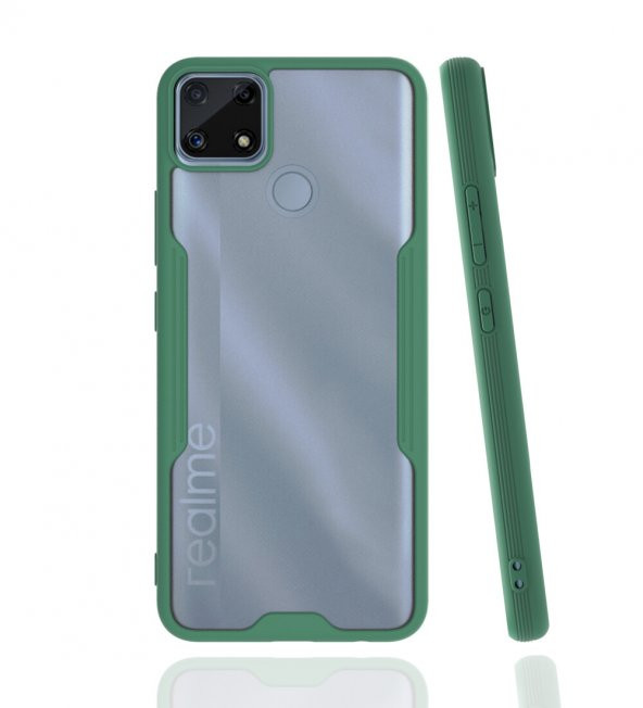 KNY Realme C25 Kılıf Silikon Kenarlı Buzlu Parfe Kapak Yeşil
