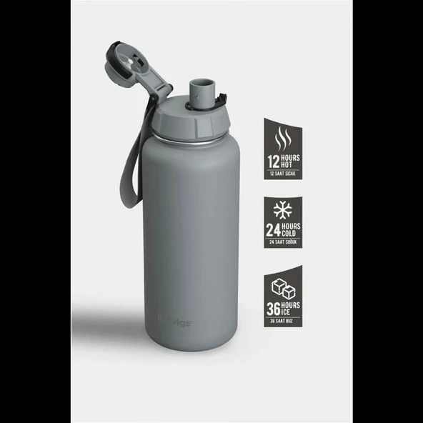 Stevig ST-214 1 Hand Leak-Proof Sızdırmaz Çelik Termos 1000ML Grey