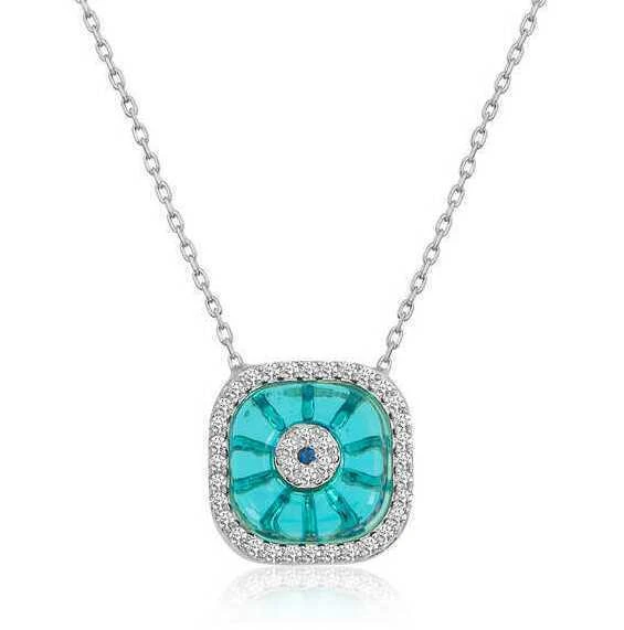 Gümüş Rodyum Kare Camgöz Nazar Bayan Kolye ürün görseli 1