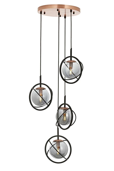 AVONNI AV-60291-4T-BSY Siyah Boyalı Avize E14 Metal Cam 35cm - 1