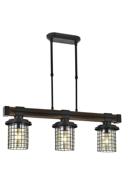 AVONNI AV-60002-3EY Eskitme Kaplama Avize E27 Metal Ahşap Cam 75x15cm - 1
