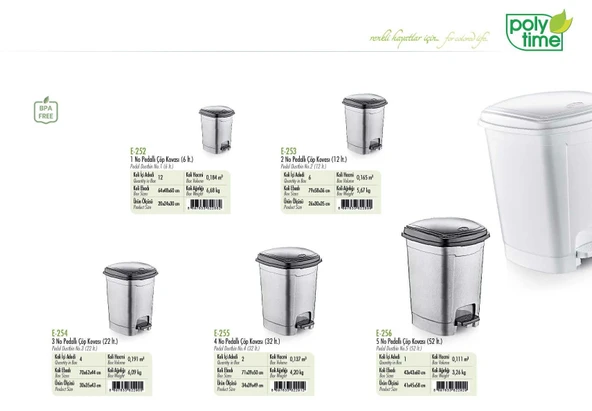 Poly Time Plastik Basmalı Pedallı Çöp Kovası Kutusu / 52 Litre - Krem / 57x40x40 Cm. - Resim 3