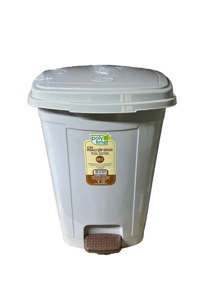 Polytime Pedallı Basmalı Çöp Kutusu Kovası / Çıkarılabilir İç Kovalı / Krem / 32 Litre / 47x35x35 Cm. ürün görseli 1