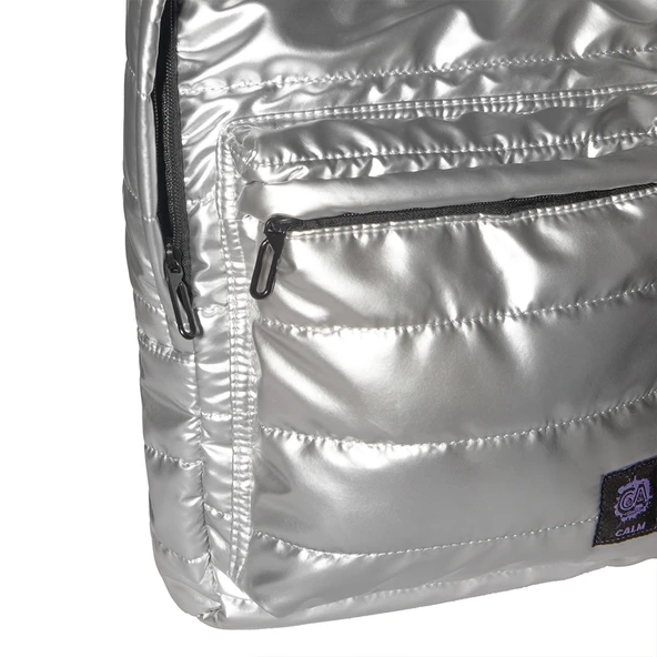 Biggdesign Moods Up Calm Kapitone Sırt Çantası Su Geçirmez Hafif Okul ve Laptop Çantası Gümüş Renk - Resim 5
