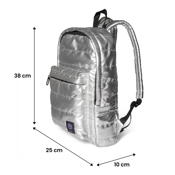 Biggdesign Moods Up Calm Kapitone Sırt Çantası Su Geçirmez Hafif Okul ve Laptop Çantası Gümüş Renk - Resim 4