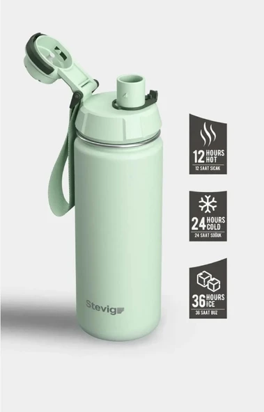 Stevig ST-221 1 Hand Leak-Proof Sızdırmaz Çelik Termos 500ML Smoke Green - 1