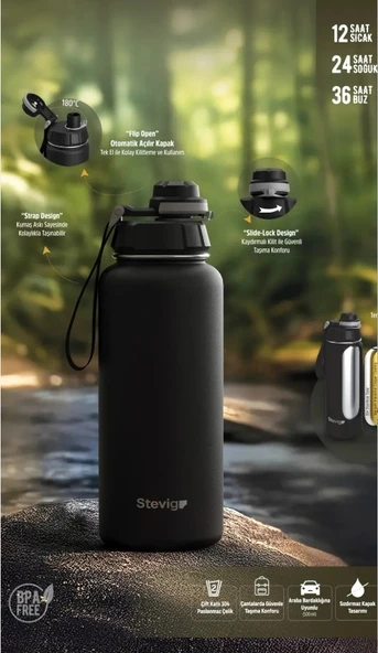 Stevig ST-221 1 Hand Leak-Proof Sızdırmaz Çelik Termos 500ML Smoke Green - 2