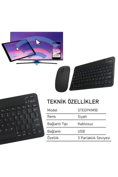Steep Solid Magic Siyah Şarjlı Bluetooth Klavye Mouse Set - 3