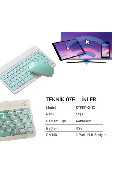Steep Solid Magic Yeşil Şarjlı Bluetooth Klavye Mouse Set - 3