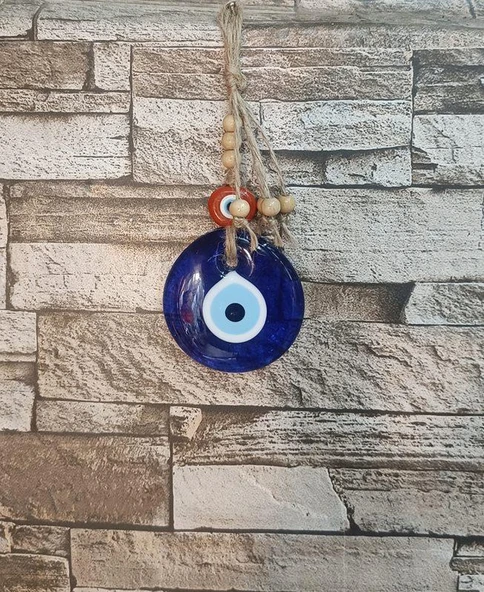 Nazarlık Cam Duvar Ağaç Balkon Teras Cafe Dekor Süsü Hasır Renkli Ahşap Boncuklu Nazar Boncuğu Duvar Süsü ürün görseli