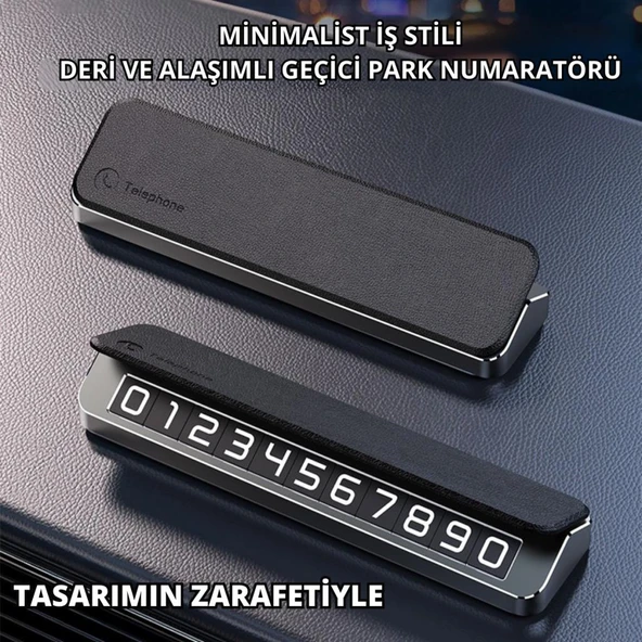 Coofbe Deri Kapaklı Gizlenebilir Alüminyum Araç Park Telefon Numaratörü Geçici Park Numaratör Plakalık - 4