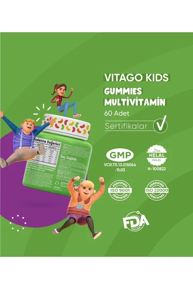 Vitago Kids Gummies Multivitamin Multimineral Içeren 60 Adet Çiğnenebilir Gummy Jel - Resim 4