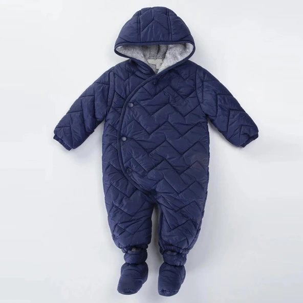 Kapitone İçi Kürklü Peluş Çıtçıtlı Kışlık Kapüşonlu Çocuk Erkek Bebek Astronot Tulum Kozmonot Mont - 2