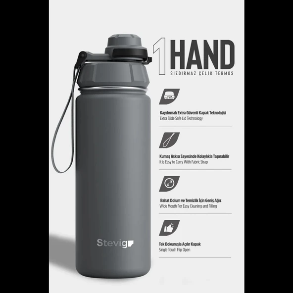 Stevig ST-209 1 Hand Leak-Proof Sızdırmaz Çelik Termos 500ML Grey - 2