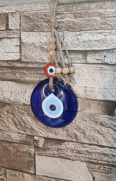 Nazarlık Cam Duvar Ağaç Balkon Teras Cafe Dekor Süsü Hasır Renkli Ahşap Boncuklu Nazar Boncuğu Duvar Süsü - Resim 3