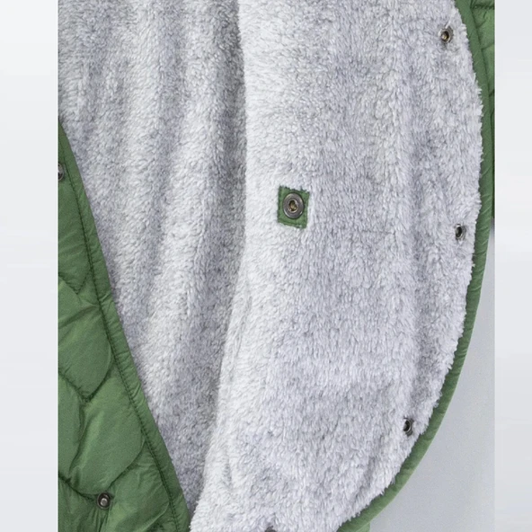 Kapitone İçi Kürklü Peluş Çıtçıtlı Kışlık Kapüşonlu Çocuk Erkek Bebek Astronot Tulum Kozmonot Mont - 7