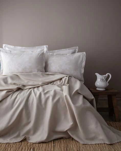 Tek Kişilik Tanya Bej Nevresimli Bambu Pike Takımı