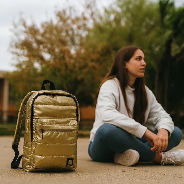 Biggdesign Moods Up Curious Kapitone Sırt Çantası Su Geçirmez Hafif Okul ve Laptop Çantası Sarı - 8