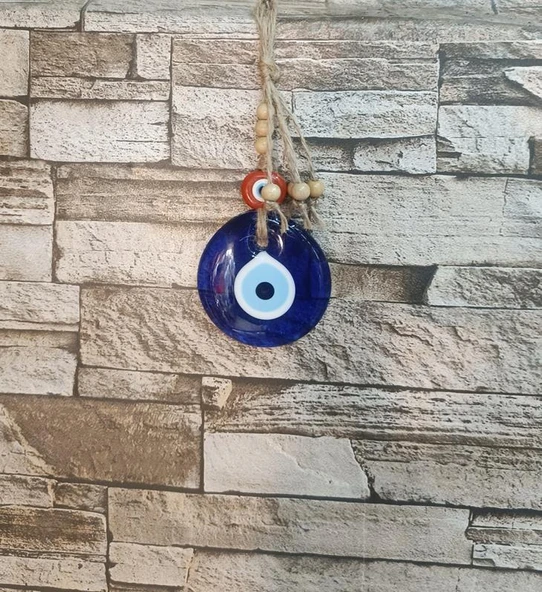 Nazarlık Cam Duvar Ağaç Balkon Teras Cafe Dekor Süsü Hasır Renkli Ahşap Boncuklu Nazar Boncuğu Duvar Süsü - Resim 2