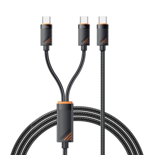 Essager Kopmaz Örgü Kablo 1.2 Mt PD100W  Type C Şarj Kablosu 2x Type C Şarj Kablosu  Veri Aktarım Kablosu - 6