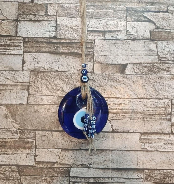 Nazarlık Cam Duvar Ağaç Balkon Teras Cafe Dekor Süsü Hasır Renkli Ahşap Boncuklu Nazar Boncuğu Duvar Süsü - 2