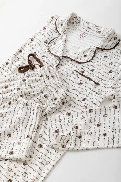 Uzun Kol Gömlek Yaka Kadın Büyük Beden  Pinterest Pijama Takımı - Mevsimlik Kadın Pijama - Resim 6