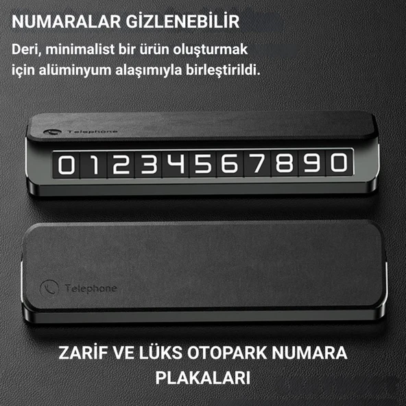 Coofbe Deri Kapaklı Gizlenebilir Alüminyum Araç Park Telefon Numaratörü Geçici Park Numaratör Plakalık - 10