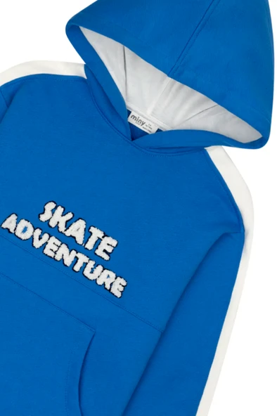 Erkek Çocuk Kanguru Cepli Nakışlı Kolları Bantlı Kapüşonlu Sweatshirt - Resim 4