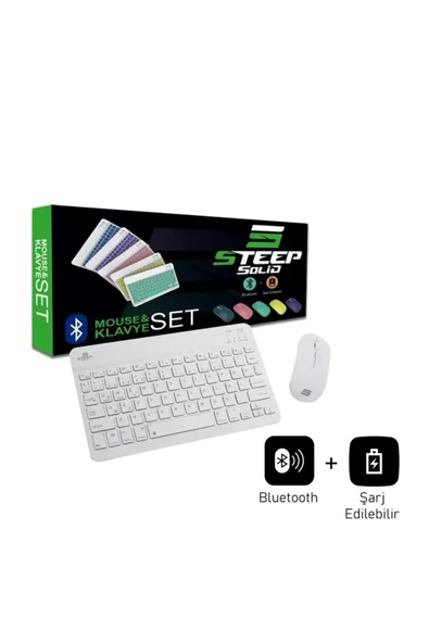 Steep Solid Magic Beyaz Şarjlı Bluetooth Klavye Mouse Set