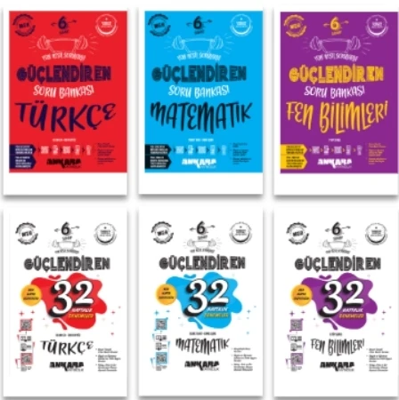 ANKARA YAYINCILIK 6. Sınıf Türkçe - Matematik - Fen Güçlendiren Soru Bankaları ve 32 Haftalık Denemeler ürün görseli