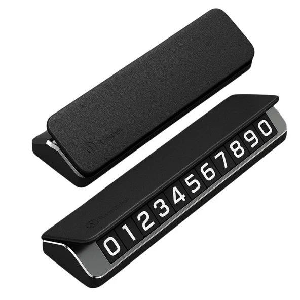 Coofbe Deri Kapaklı Gizlenebilir Alüminyum Araç Park Telefon Numaratörü Geçici Park Numaratör Plakalık