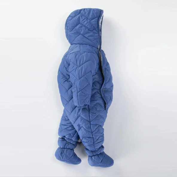 Kapitone İçi Kürklü Peluş Çıtçıtlı Kışlık Kapüşonlu Çocuk Erkek Bebek Astronot Tulum Kozmonot Mont - 10