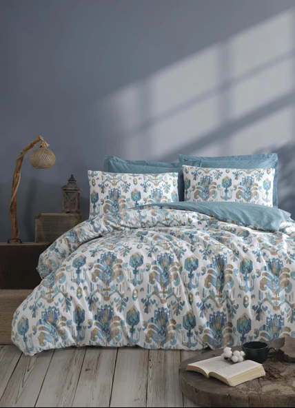 Kobyen Çift Kişilik Edna İndigo Nevresim Takımı