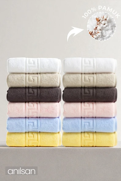 12'li Karışık Greek El Havlusu - 50x90 Cm, 225 Gr, %100 Pamuk, Spa Ve Otel Havlusu, Günlük Kullanıma Uygun