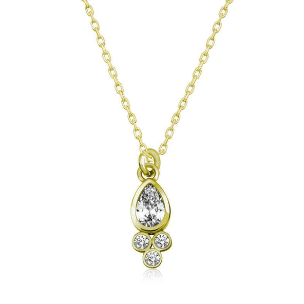 Gümüş Gold Çiğ Damlası Tektaş Bayan Kolye ürün görseli 1