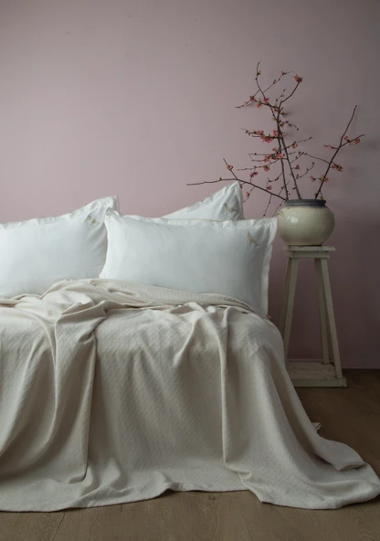 Tek Kişilik Pure Bej Nevresimli Pike Seti