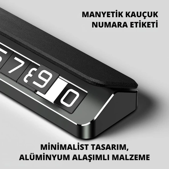 Coofbe Deri Kapaklı Gizlenebilir Alüminyum Araç Park Telefon Numaratörü Geçici Park Numaratör Plakalık - 11