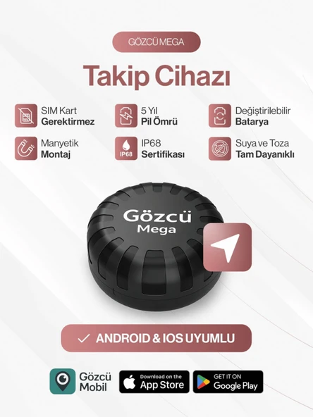 Mega Takip Cihazı IOS Android Uyumlu Motor Araç Taşıt GPS Cihazı IP68 Su Geçirmez Akıllı Takibi (5-10 Dakika Aralıklı Sinyal Alır) - 1